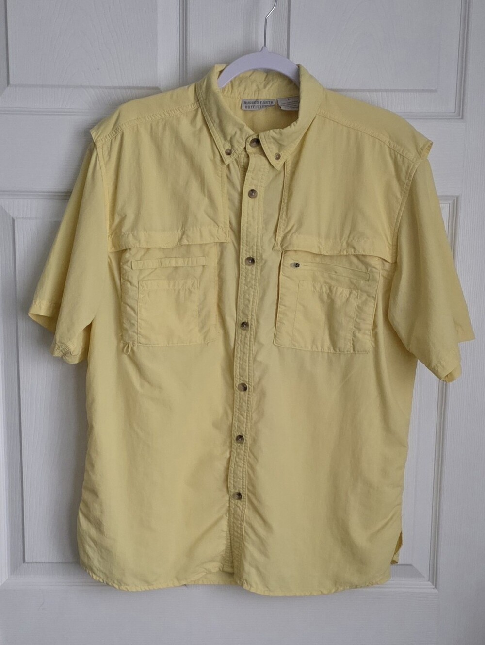 Rugged Earth Outfitters Yellow Short Sleeve Vented Fishing Utility Shirt Large
